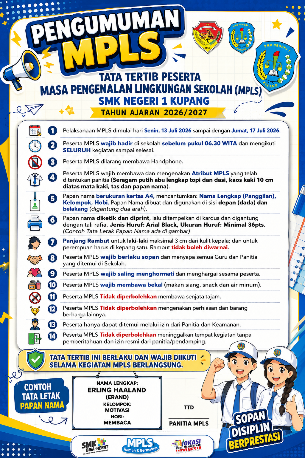 PENGUMUMAN MPLS TP 2026-2027 SMKN 1 KUPANG